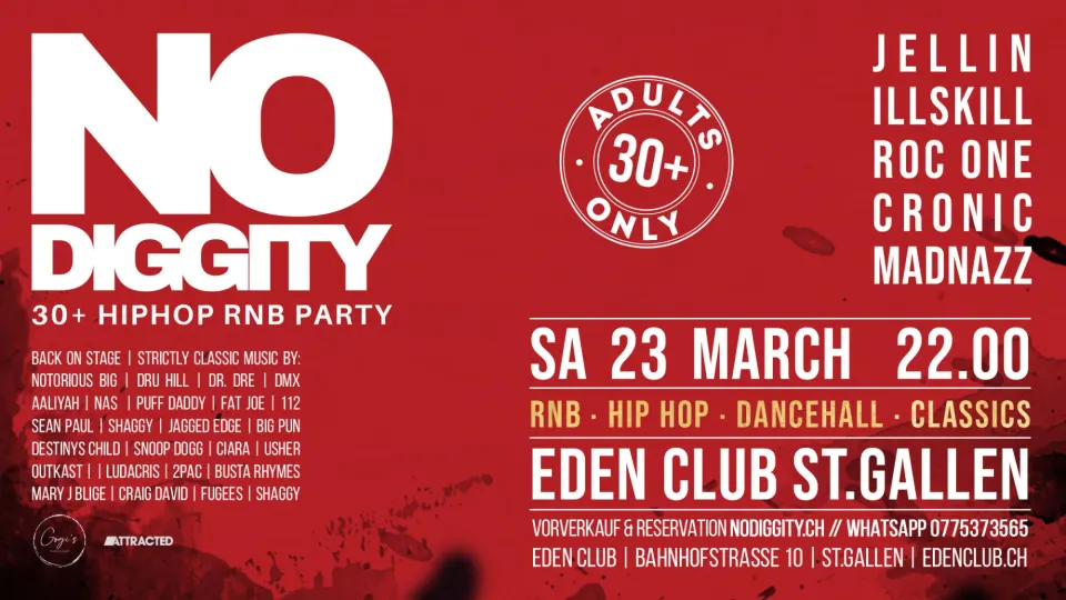 Flyer No Diggity - 30+ Hip Hop RnB Party